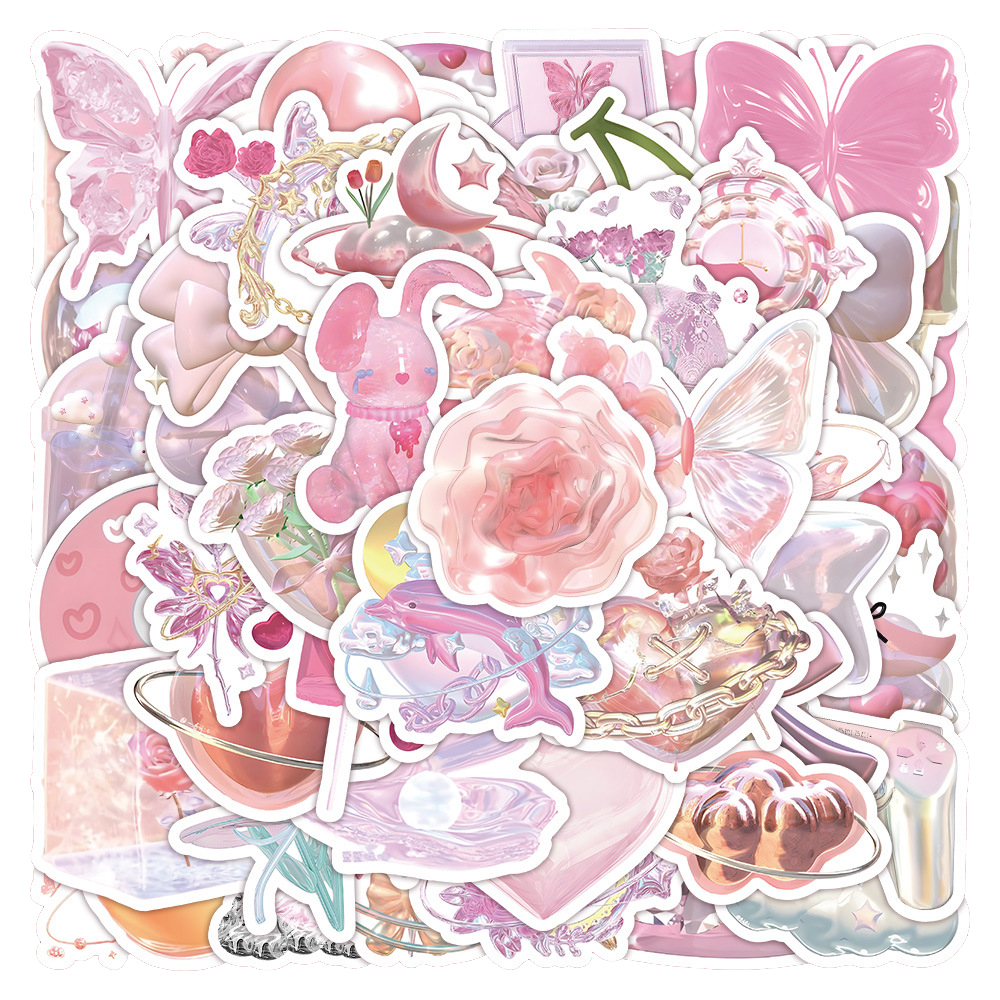 10/30/60pcs Cute Dream Pink Stickers Aesthetic Ins Style Cartoon Decals Skateboard Scrapbook Phone Helmet Car Sticker Waterproof