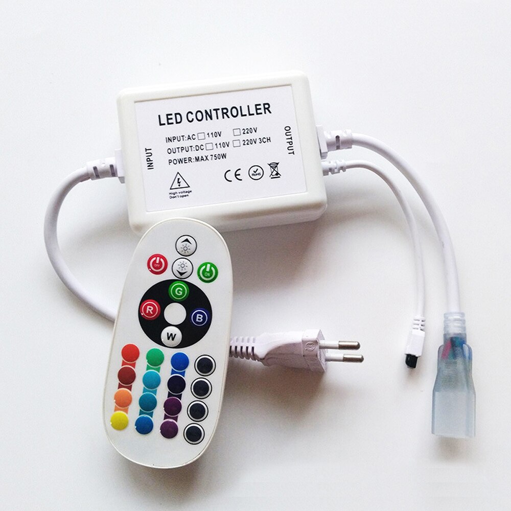 RGB LED Controller 220V EU 110V US with 24 Key IR Remote Control 4pin 750W for 5050 2835 RGB LED Strip Neon Light