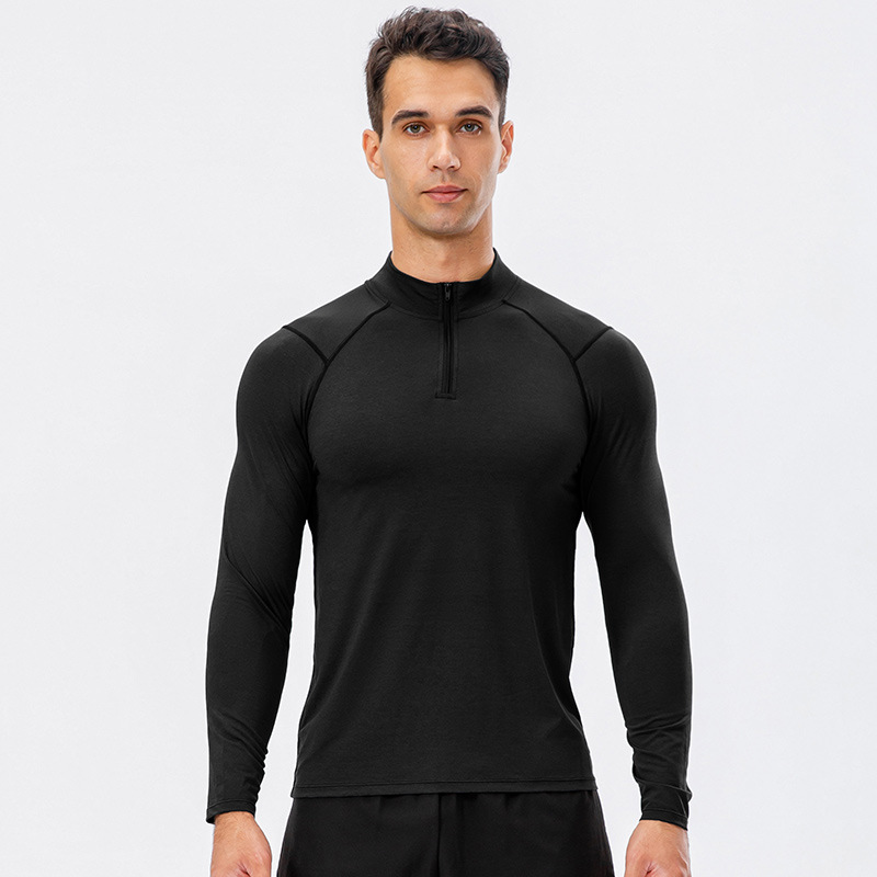 Herren Herbst Fitness Langarm Quick-Dry Lauf Tops Half-Reißverschluss Slim-Fit Training Sweatshirt Baselayer Unterhemden