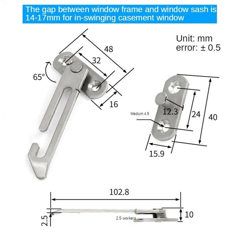 Side Window Restrictor Casement Stopper Stainless Steel Wind Brace Sliding Door Window Locks Child Safety Fixed Lock Accessories