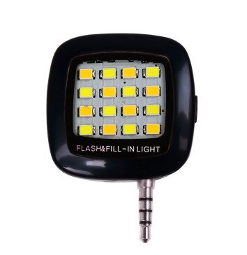 Portátil de 3,5mm Mini Selfie Flash LED de luz RK05 para cámara iPhone, IOS, Android Smartphone múltiples Selfie sincronización fotografía: Black