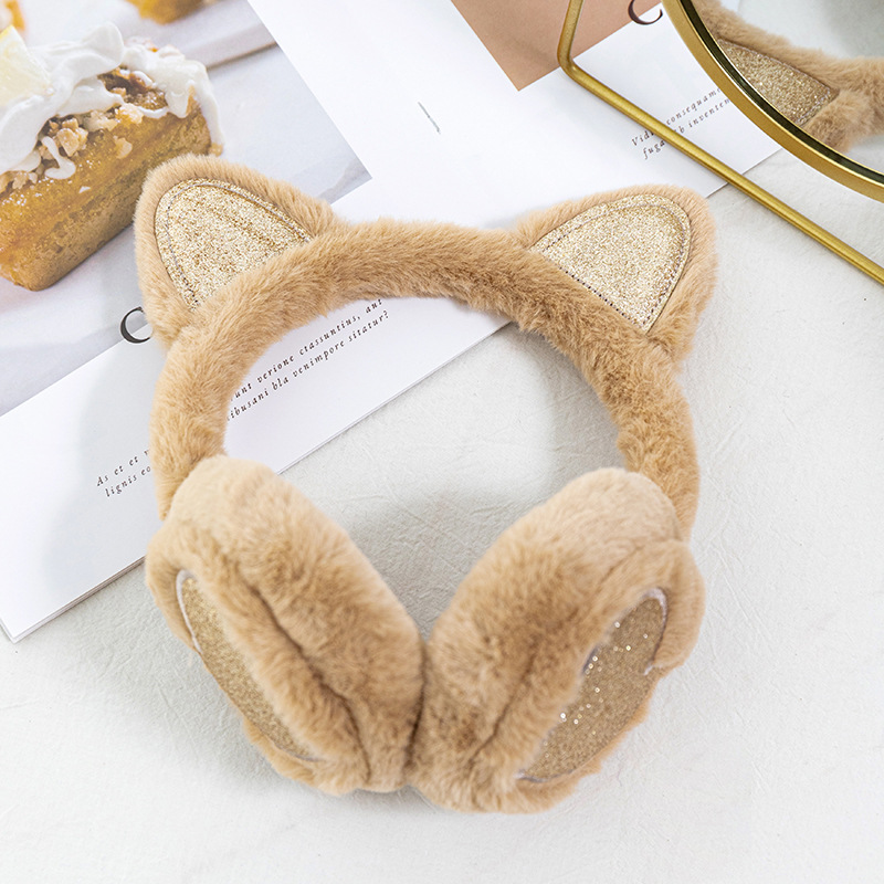Plush Winter Warm Ear Earmuffs Glitter Cat Ear Warmers Heart Fur Hang Ear Cover for Women Girl Earflap Cold Protection Ear Muffs: light green