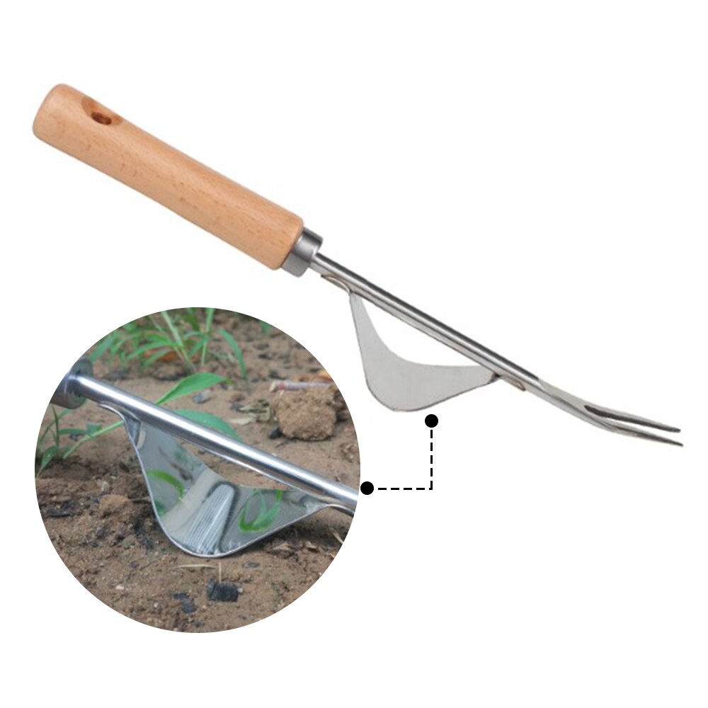 Outil à main de jardin en acier inoxydable, désherbeur, semis, repiquage, élimination du désherbage, pissenlits, fourchette, extracteur, manche en bois