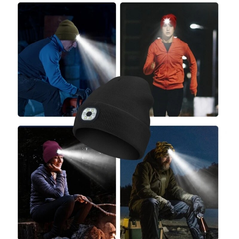 Led Light Hat Rechargeable Cap Flashlight Cap Led Knit Hat Warm Flashlight Hunting Camping Jogging Fishing Cycling