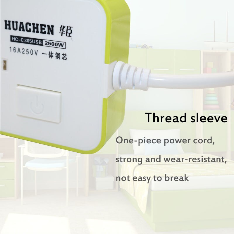 Extension Socket - 6 AC Outlets + 3 USB Ports - 3.1A Total - 1.8m Cord - 2500W Power Strip