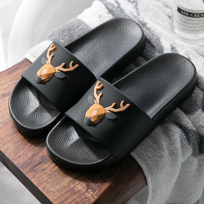 Hausschuhe Frauen der Sommer freundlicher Hausschuhe Koreanisch-Stil Geweih Nicht-Unterhose Plattform Elch Slipper Männer Schuhe Frau haus Schuhe Männer: Schwarz / 39-40