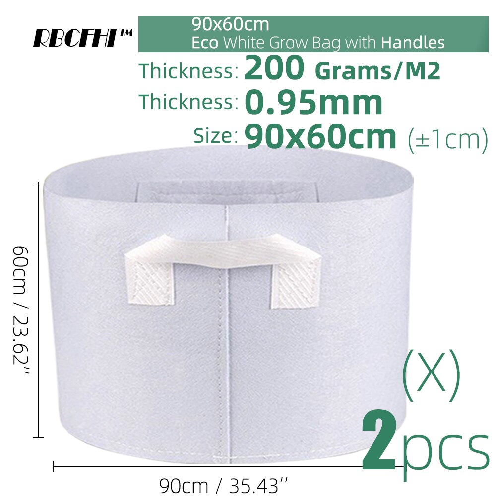 RBCFHI 24 tipos de bolsas de cultivo de tejido económico blanco aireación macetas no tejidas Control de raíces planta contenedor Bolsa plantación de jardín doméstico: 90x60cmx2pcs