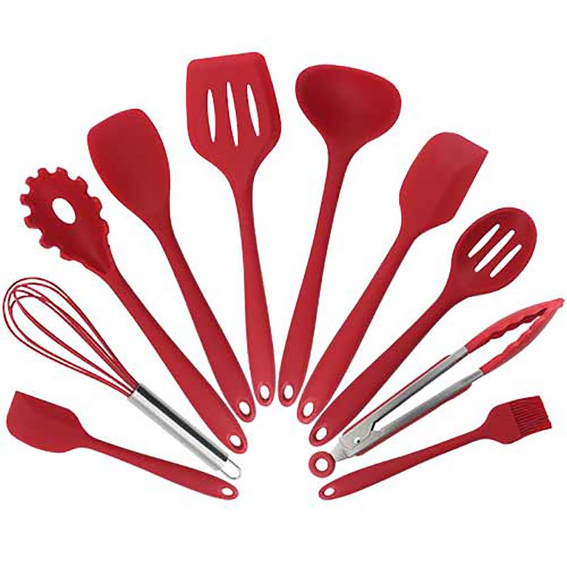 Siliconen Kookgerei Set Non-stick Spatel Schop Soeplepel Handvat Koken Gereedschap Set Bpa Gratis Keuken Tool Accessoires: Rood