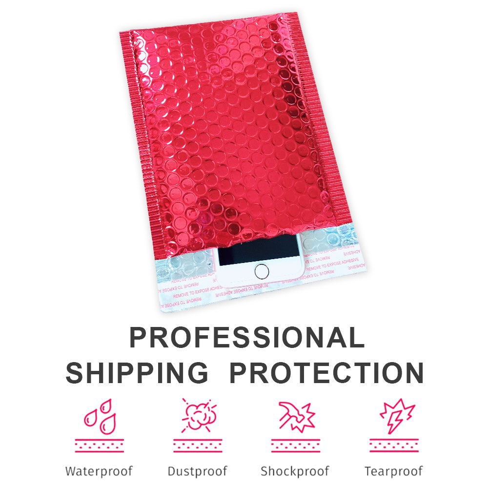 10PCS Dark Red Metallic Foil Bubble Mailers Aluminized Postal Bubble Bags Wedding Bags Packaging Padded Envelopes