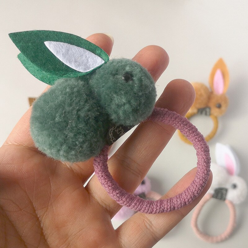 Cute animal hair ball rabbit hair ring female rubber band elastic hair bands Korean headwear children hair Accessories ornaments: green