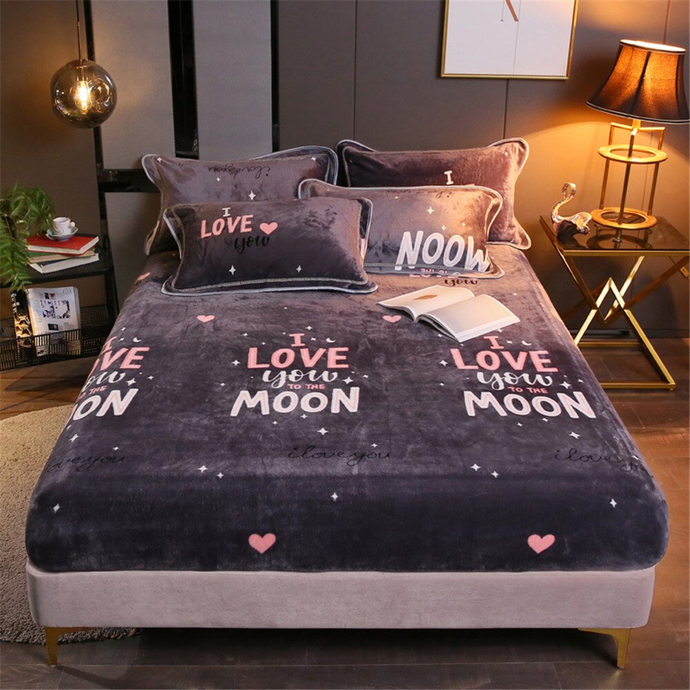 ADOREHOUSE-funda de cama de franela, juegos de cama gruesos de felpa, sábana ajustada elástica, fundas de almohada, ropa de cama de invierno, Funda de colchón: B / 150x200 Pillowcases