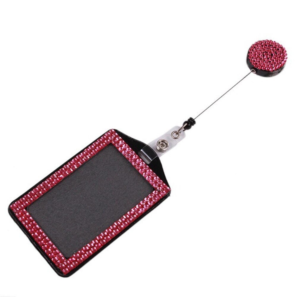 Retractable ID Badge Neck Lanyard Rhinestone Case Name Tag Card Holder Cover