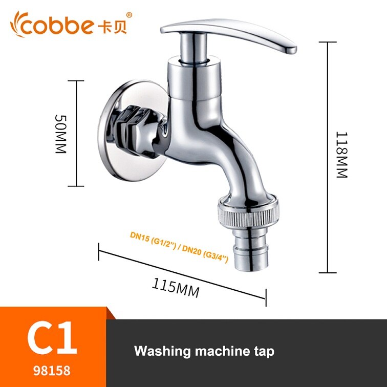 Brass Washing Machine Tap Wall Mount Chrome Finished Small Tap Decorative Double Garden Faucet Double Using Bibcock Taps: C1 98158