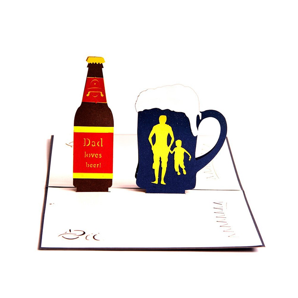 Tarjeta de felicitación creativa del Día del Padre, 3D Pop Up, papá ama las cervezas hechas a mano, mejor deseo, Kirigami, manualidades de papel para tarjetas (13x15,5 cm), 1 ud.