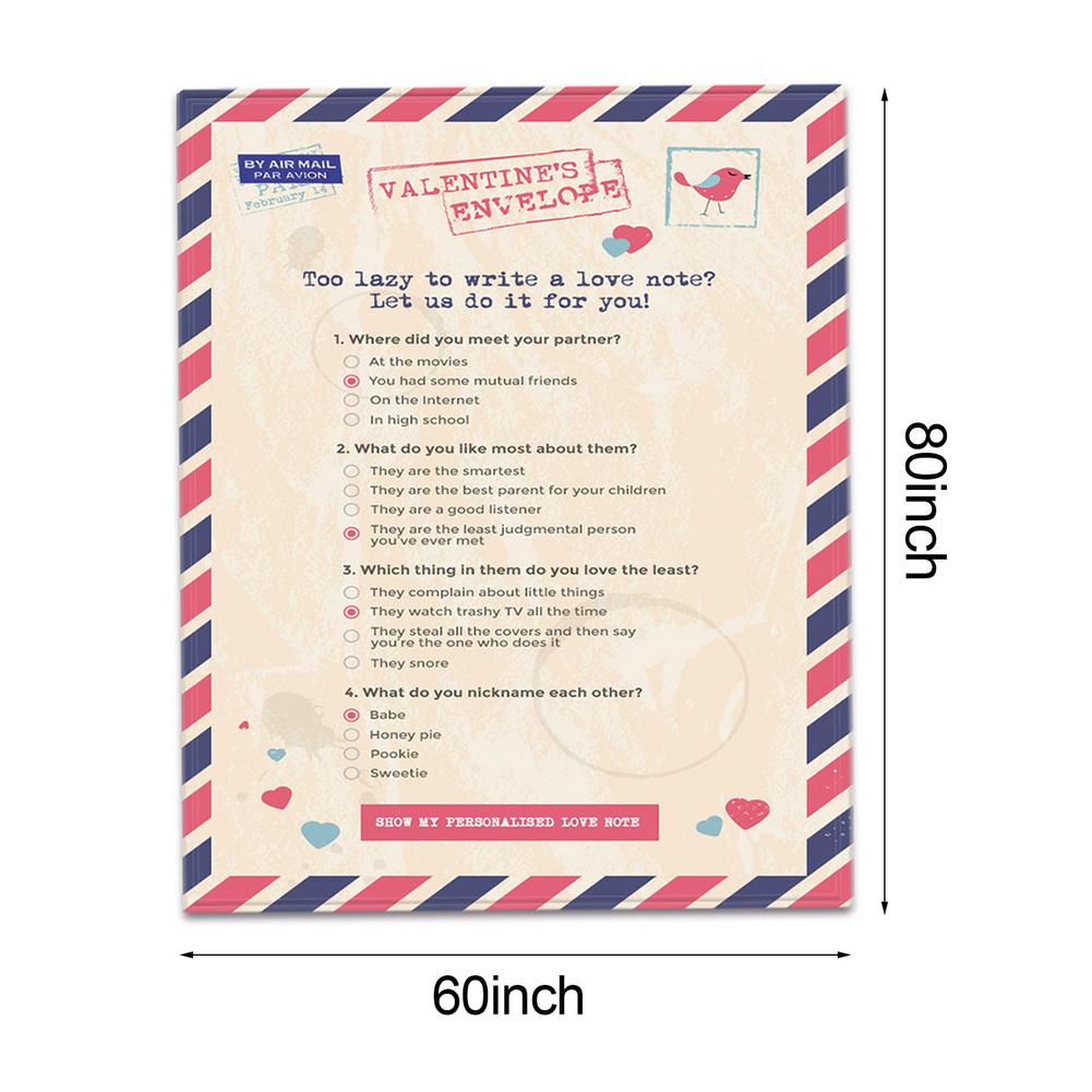 Brief bedrukte deken envelop winter warme bankhoes deken digitaal bedrukt dubbelzijdig flanellen airconditioning deken