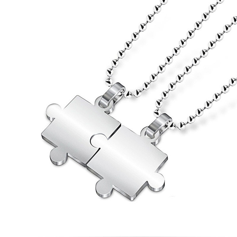 Collares con colgante de rompecabezas para parejas, joyería de la amistad, de acero inoxidable, a la , para hombres y mujeres, 1 par