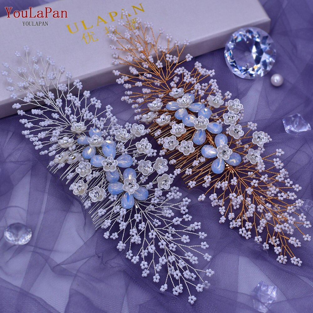 Topqueen-pente de cabelo hp289 dourado, pente de cabelo luxuoso, de noiva, pente de cristal, pentes artesanais, vintage, joias de cabelo