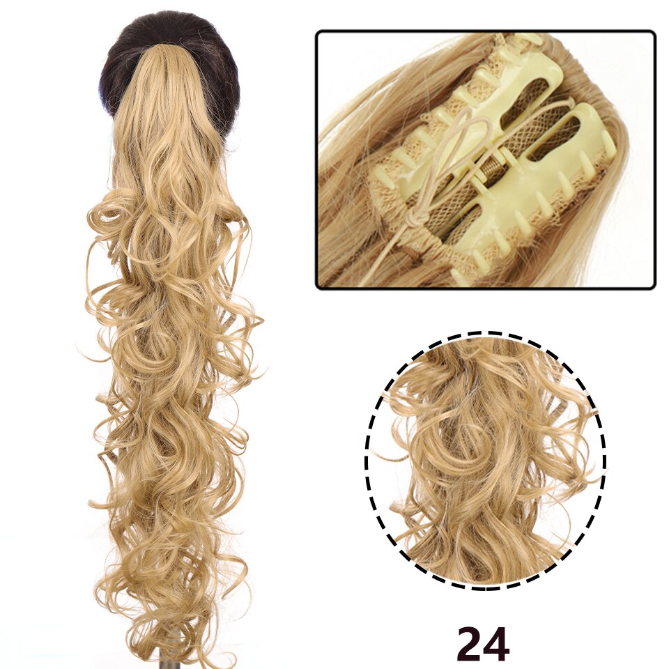 SEEANO Synthetic Claw Clip Ponytail Hair Extension Big Wave Ponytail Hair Extension Ladies Ponytail Wig Yellow Black Brown: 1B/30HL