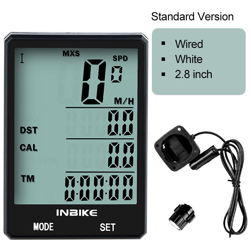 CX-9 Bike Computer Bicycle Speedometer Wireless Wired Bicycle Odometer Speedometer Cycling Stopwatch 2.8 inch giant screen: Wired white light