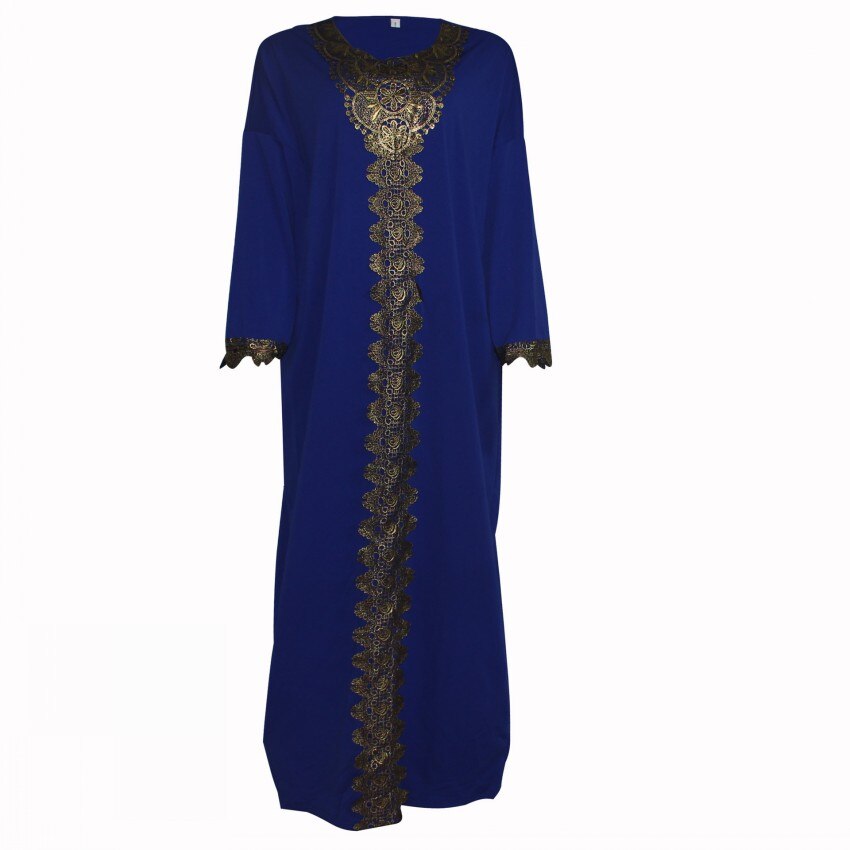 Afrikanske kjoler til kvinder broderede lange kaftan solid plus size sommerkjole maxi elastiske abaya kjoler kjoler: Blå