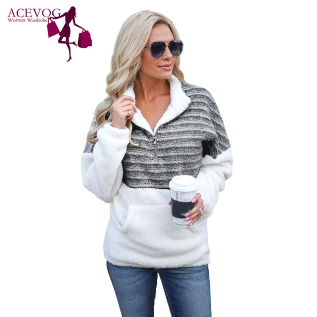 Vrouwen Lange Mouwen Jas Turndown Rits Zachte Fleece Casual Geen Uitloper Lente, Herfst, Winter Patchwork: B / s