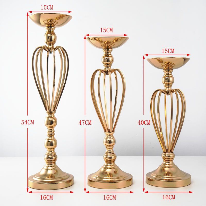 Gold Candle Holders Flowers Vase Dining Table Candlestick Centerpieces Road Lead Candelabra Wedding Party Porps Home Decoration: C / Small size