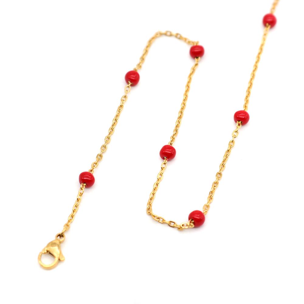 Edelstahl Link Kette Halskette Acryl Perle Gold Mehrfarbig Halsketten Frauen Männer Schmuck 50cm Lange, 1 PC: Red