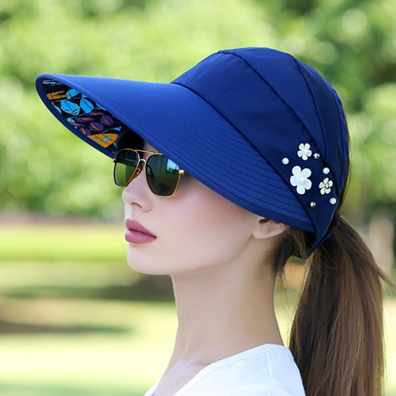 M-2Sun chapeau été ombre hHt pour femmes pliable Protection solaire plage grand chapeau à bords Protection UV cyclisme haut vide: Bleu