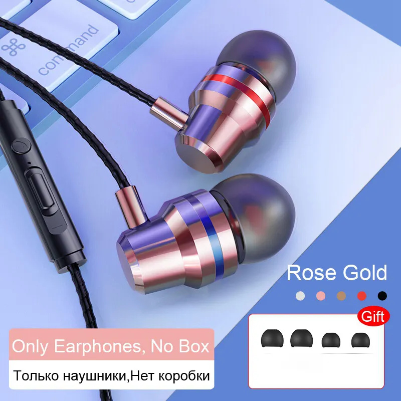 Kabel gebundene Kopfhörer 3,5mm Sport Ohrhörer Telefon Headset 4d Stereo Headset mit Mikrofon Lautstärke regler Musik Ohrhörer für Xiaomi Huawei: Rosa