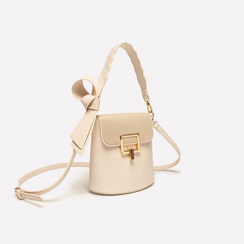 Vintage strik handtassen dames trendy eenvoudige leren effen kleur bucket bag sac a main bolsas feminina