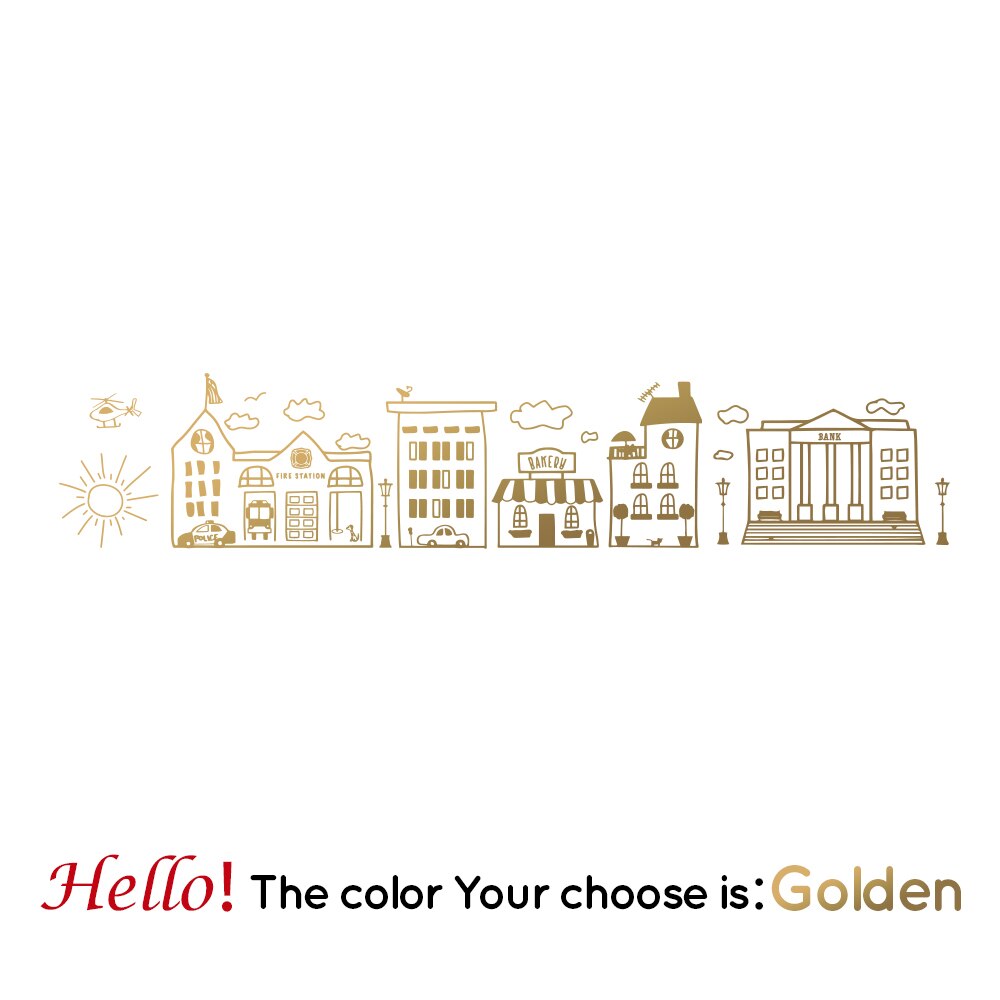 Doodled by skyline wallsticker vinyl city decal til #39 legeværelse soveværelse dagpleje biblioteker superhelt: Guld