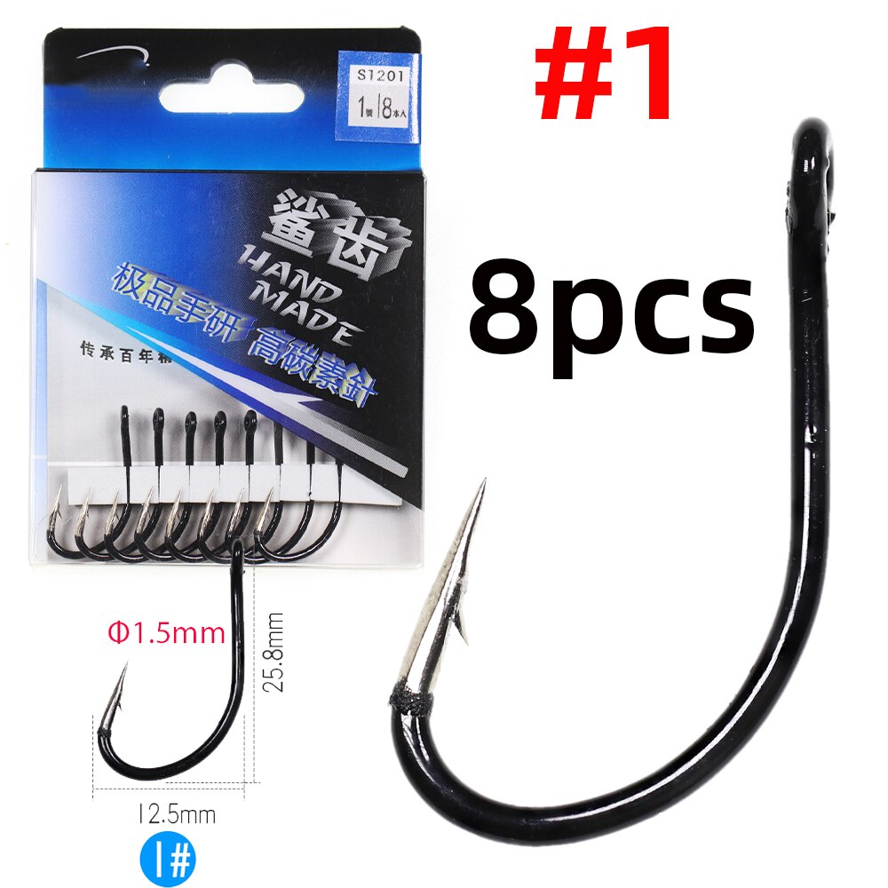 Jigeecarp-anzuelos de pesca de carpa de acero al carbono, anzuelos de pesca fuertes, tamaño 1 #-10 #, para pesca de carpa, 1 paquete: 8pcs size 1