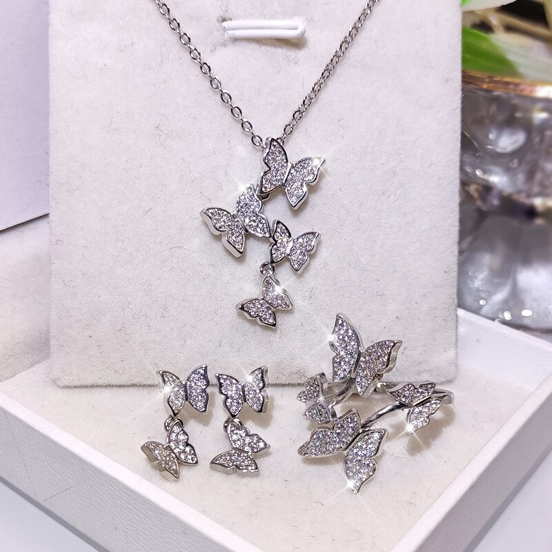 Collier Chaîne Avec Pendentif Papillons Et Améthyste En Argent Massif - Occasion - Marque Esprit