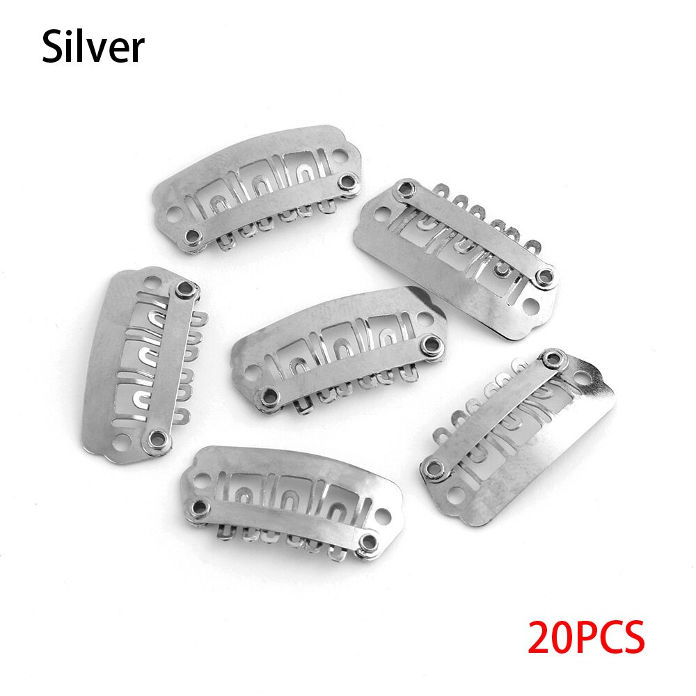 Extensión de pelucas de Metal en forma de U para mujer, pinzas de presión fijas, soporte de cola de caballo, horquillas, pasadores, accesorios para el cabello de 32/28/24mm, 20 Uds.: 24mm silver