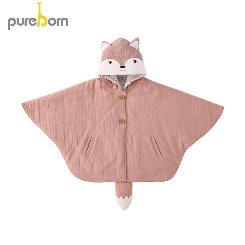 Pureborn unisex baby poncho jakke med hætte til småbørn bomuld quiltet tyk kappe poncho baby dreng pige outwear autostol poncho