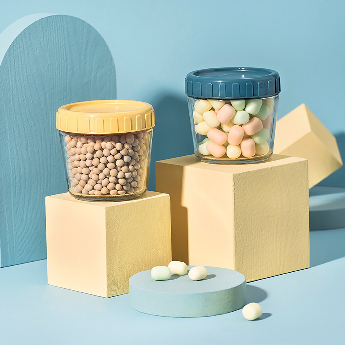 1 Set 2pcs Glass Sealed Storage Can Bird's Nest Cup Food Storage Container Grain Jar for Home Office Kitchen