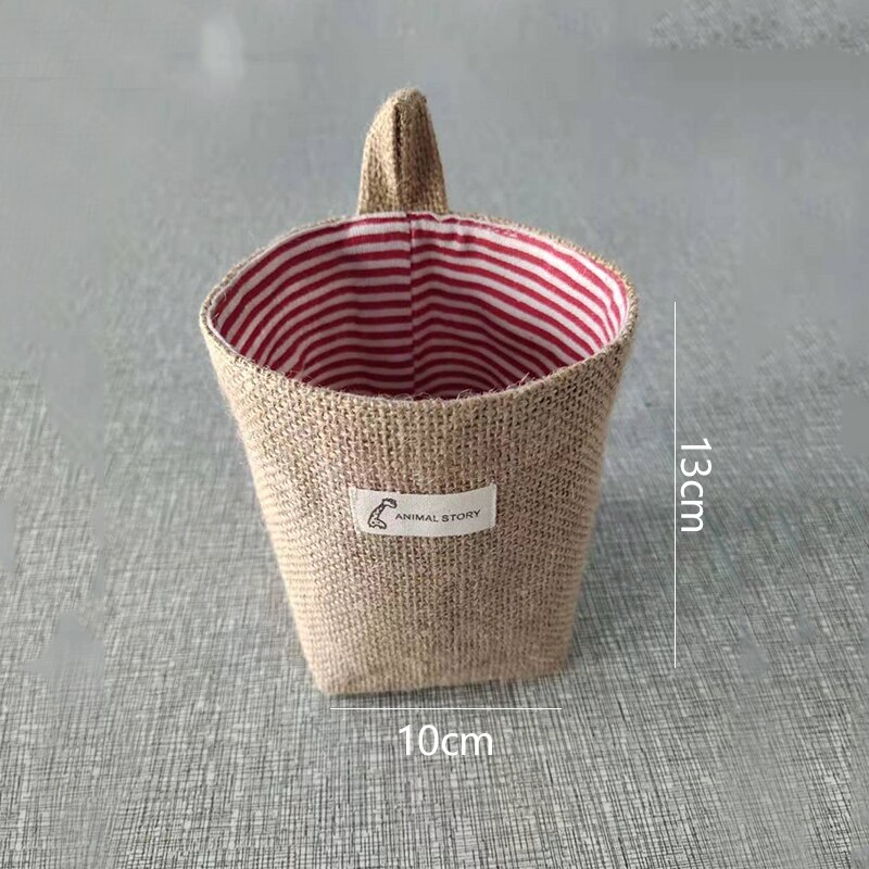 Hanging Storage Basket Jute Cotton Linen Pocket Storage Box Small Sack Sundries Organizer Cosmetic Organizer Home Decor: As picture8