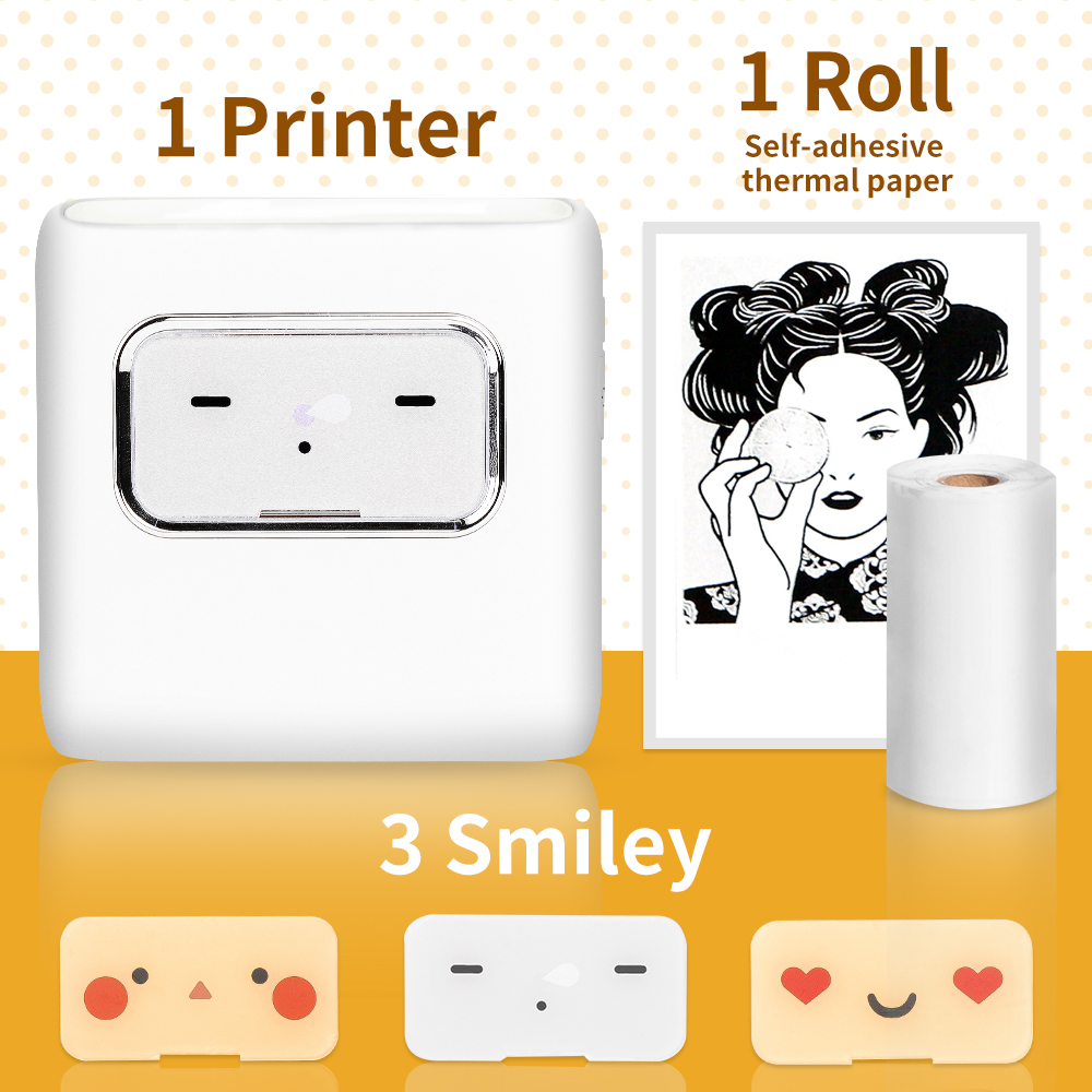 Phomemo M02E Pocket Thermal Picture Mini Printer Clear Printing Label Sticker Maker Wireless Photo Printing for Christmas: White M02E