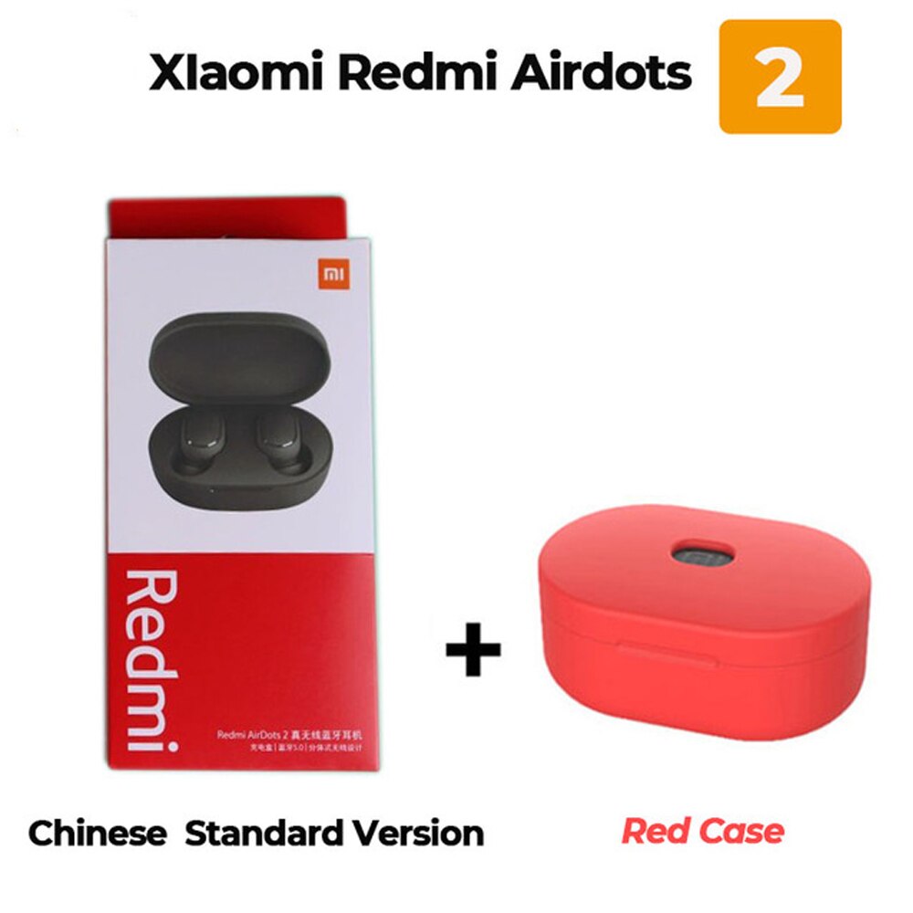 Originale Xiaomi Redmi AirDots 2 Auricolari Bluetooth TWS Senza Fili di Bluetooth V5.0 Stereo Riduzione Del Rumore Mic di Controllo Vocale Auricolare: add red case