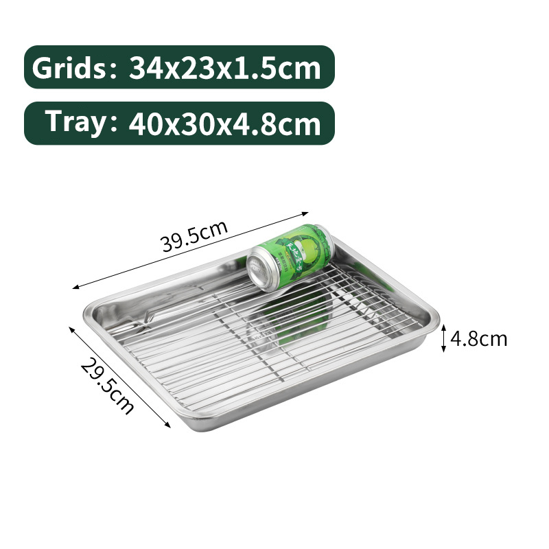 Placas de almacenamiento rectangulares, utensilios para hornear de acero inoxidable con rejilla de refrigeración, bandeja para hornear para horno de cocina, bandeja con filtro de aceite, bandejas para servicio de alimentos: Rosa