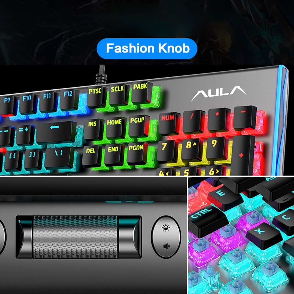 AULA F2099 104-key macro definition gaming laptop desktop multimedia rotary button mechanical gaming keyboard keyboard