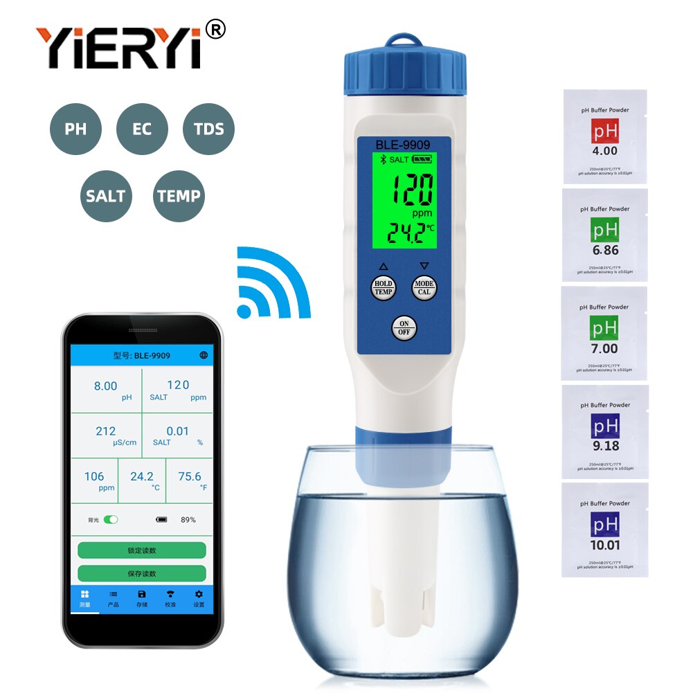 Yieryi tds ph meter ph/tds/ec/temperaturmåler digital vandmonitor tester til pools, drikkevand, akvarier: Ble -9909