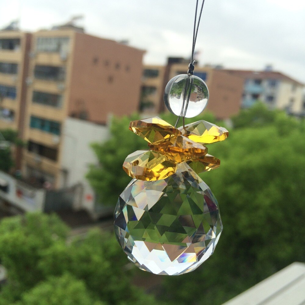 Mooie crystal glas suncatcher facet ball + goud glazen kralen hanger voor kroonluchter onderdelen, bruiloft opknoping decoratie