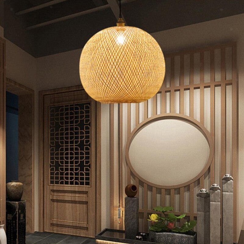 Geweven Bamboe Hanglamp Creatieve Kroonluchter Rotan Voor Woonkamer Bar Retro Geweven Hanglamp