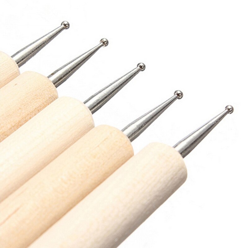 Lápiz de madera de 2 vías para decoración de uñas, herramienta de marmolado, punteado de puntos para manicura, artístico, recolector de diamantes de imitación, 5 uds.