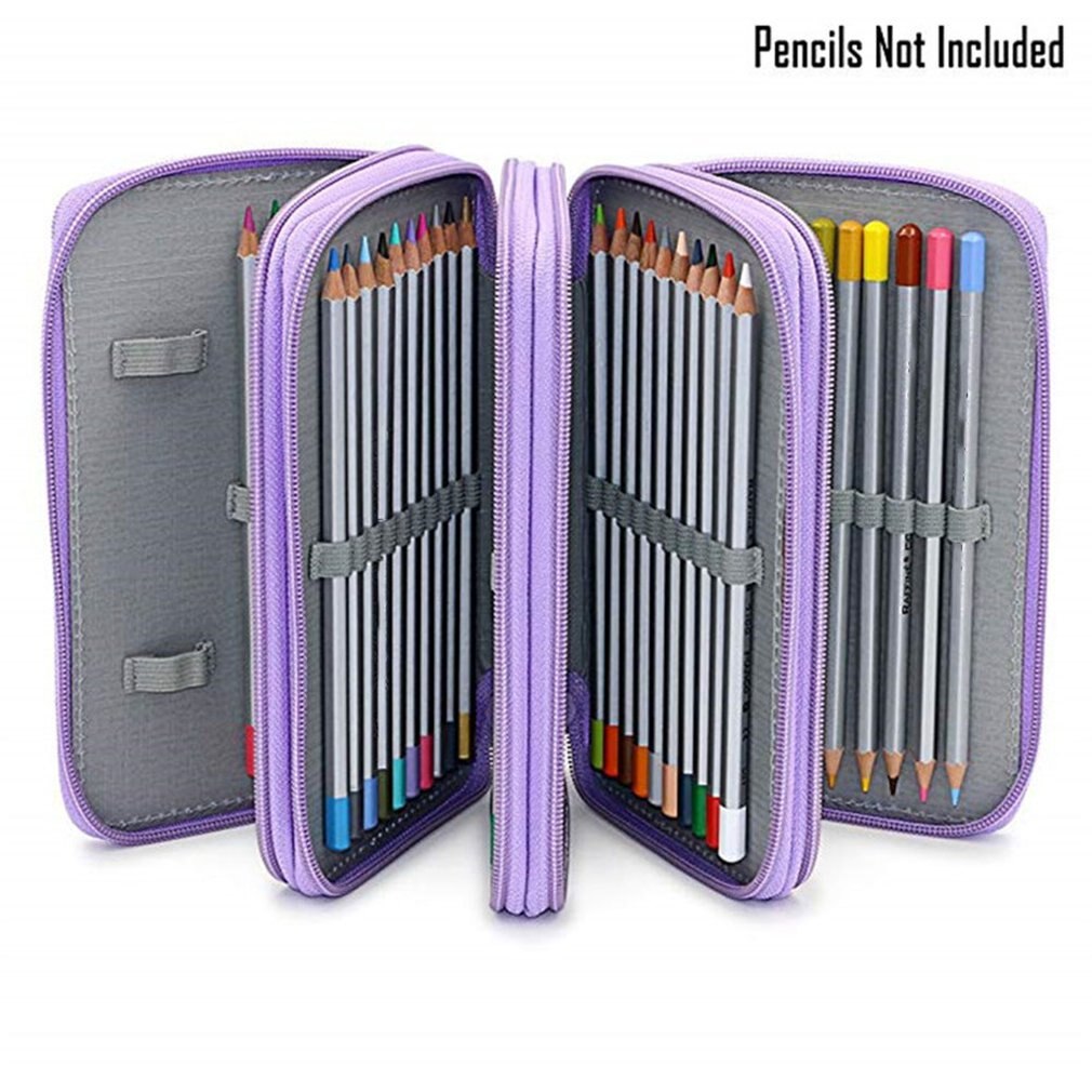 Ensfarvet firkantet blyantpose kunstopbevaringspen gardin 72 hul skitse børste farve blyantpose porøs blyant