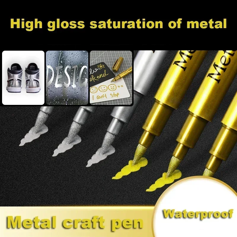 Stylos marqueurs de peinture métallique, brosse, couleur or argent, marqueur d'art Permanent pour artisanat Manga, fournitures de papeterie pour Scrapbooking, 6 pièces