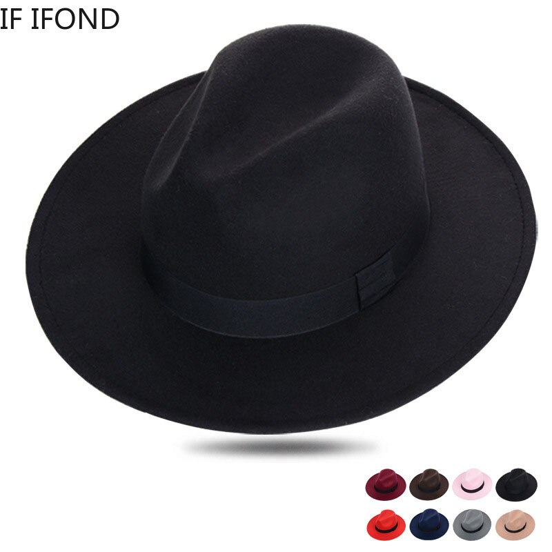 Fedora hat kvinder imitation uldfilt hatte mænd sort top jazz hat