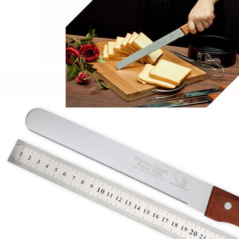 8Inch Stainless Steel Bread Knife Serrated Knife Wooden Handle Fruit Knife Bread Toast Slicer Cake Knife Spatula Baking Tools