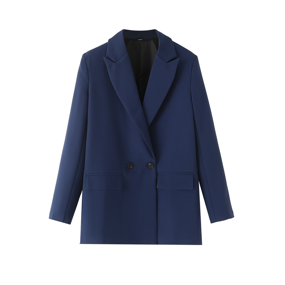 TRZA Vrouwen Chic Office Lady Double Breasted Blazer Vintage Jas Mode Notched Kraag Lange Mouw Dames Bovenkleding Stijlvolle Tops